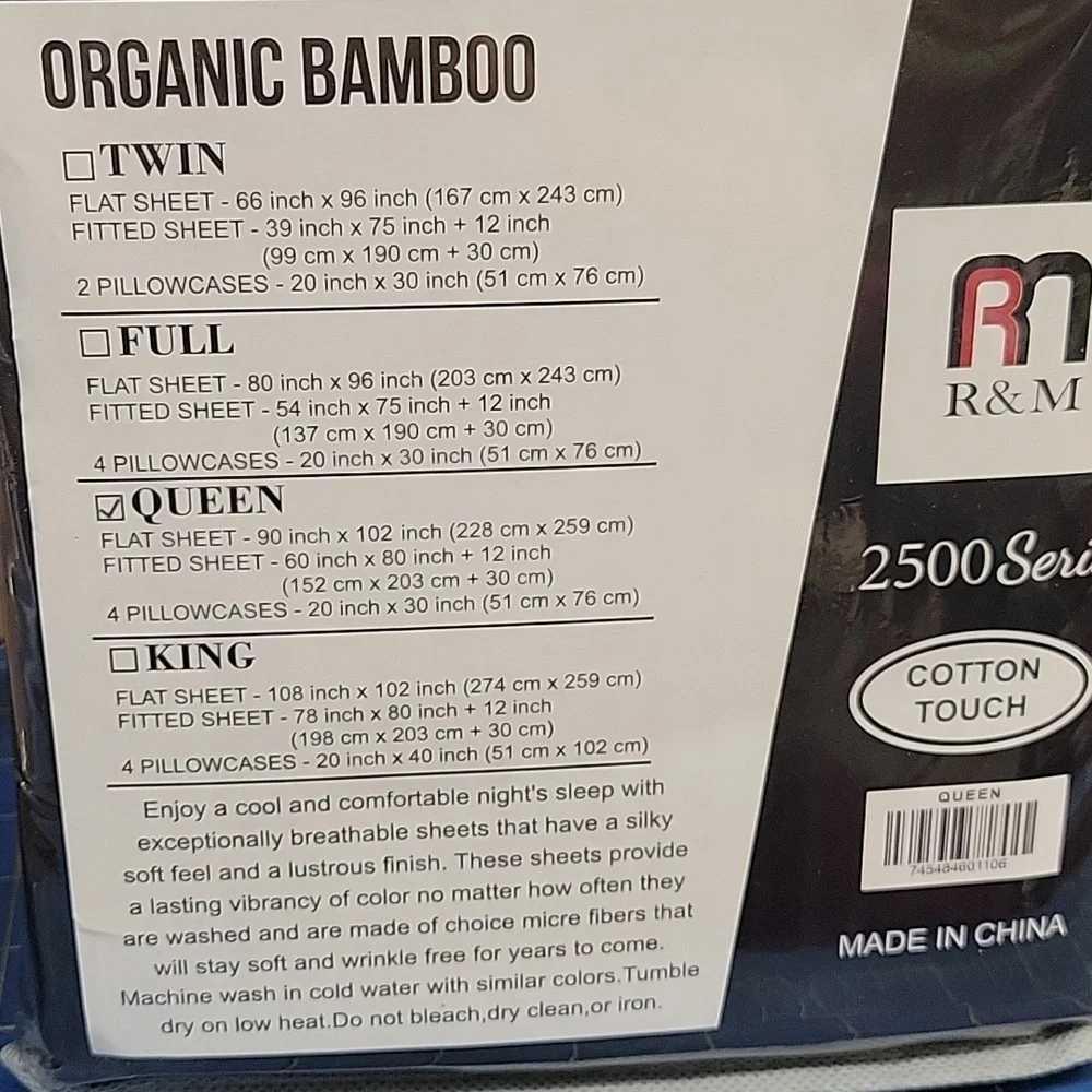 R&M 2500 Series Queen 6-Piece Sheet Set in black